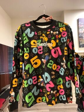 Disney 2025 Black Multicolor Graphic Sweatshirt for Unisex